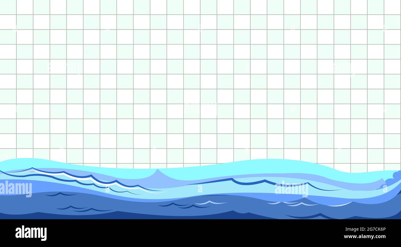 Piscine avec vagues. Mur avec carreaux. Pour la natation, la plongée et les sports nautiques. Illustration de style dessin animé. Design plat. Art Banque D'Images