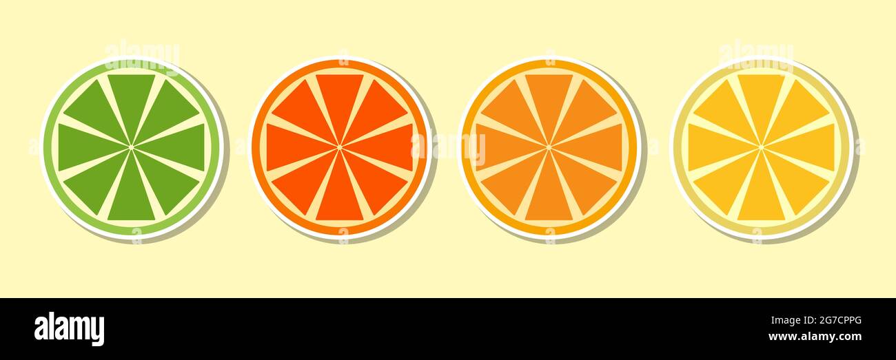 Autocollants icônes citron vert citron orange. Isolé. Illustration vectorielle Illustration de Vecteur