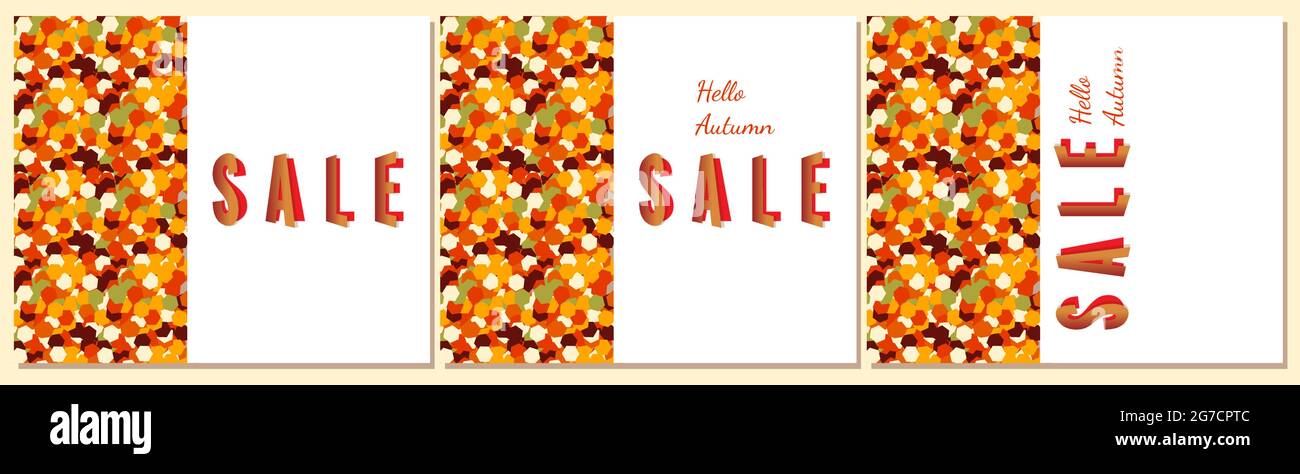 Bannières ensemble de soldes d'automne, vente d'automne Hello, modèle de motif pour votre conception, place pour le texte, lettrage. Arrière-plan abstrait de formes formes, couleurs d'automne. Illustration vectorielle Illustration de Vecteur