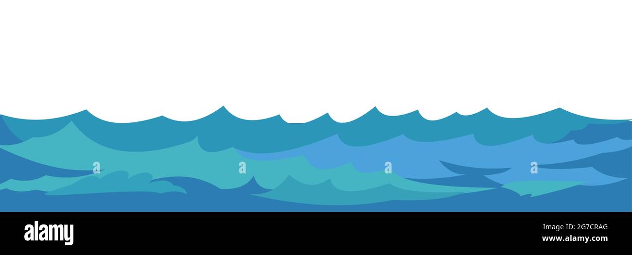 Vagues d'eau dans une rivière, une mer ou un océan. Débit. Isolé sur fond blanc. Natation, plongée et sports nautiques. Illustration de style dessin animé. Plat Illustration de Vecteur