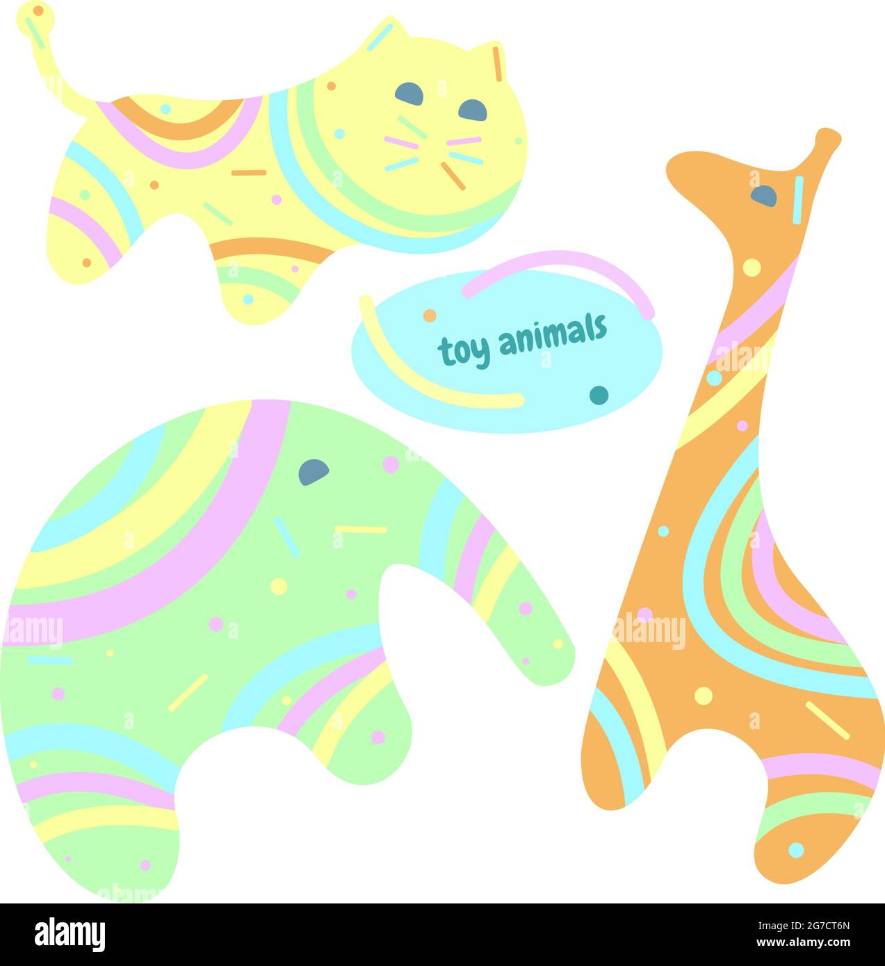 Ensemble de jouets animaux, jouets pour enfants, isolé, éléphant, lion, girafe, couleurs pastel. Illustration vectorielle Illustration de Vecteur
