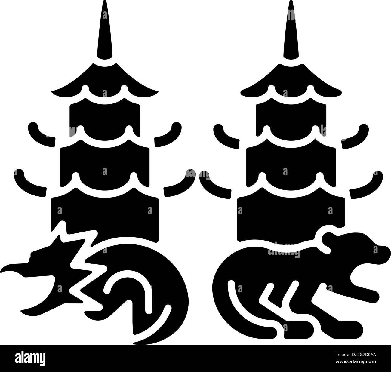 Icône de glyphe noir de dragon et de tigre. Illustration de Vecteur