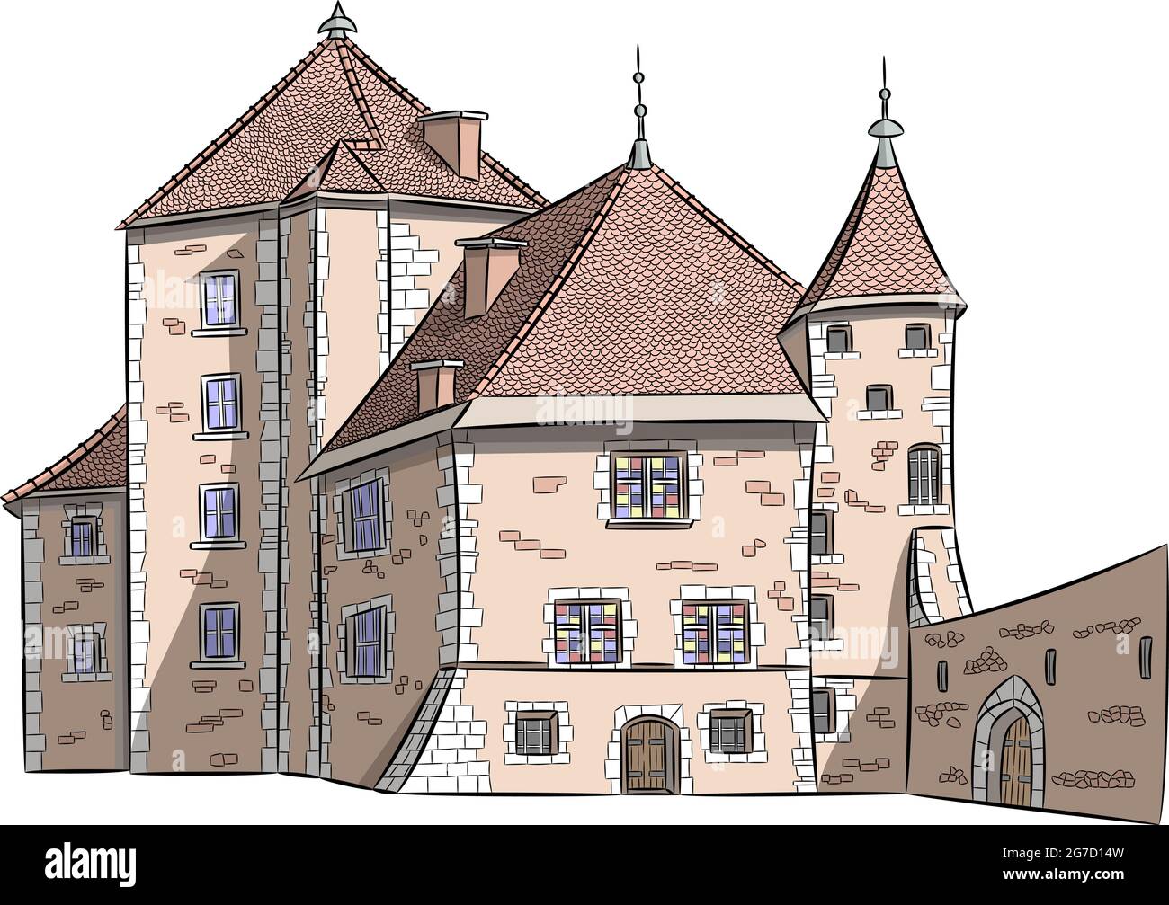 Illustration vectorielle d'un château médiéval d'Annecy. France. Illustration de Vecteur