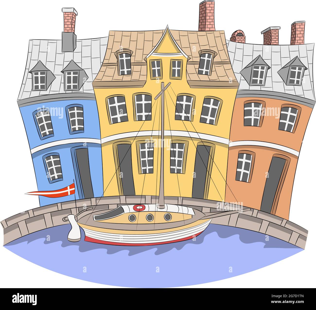 Illustration vectorielle. Maisons médiévales traditionnelles dans la partie historique de Copenhague. Illustration de Vecteur