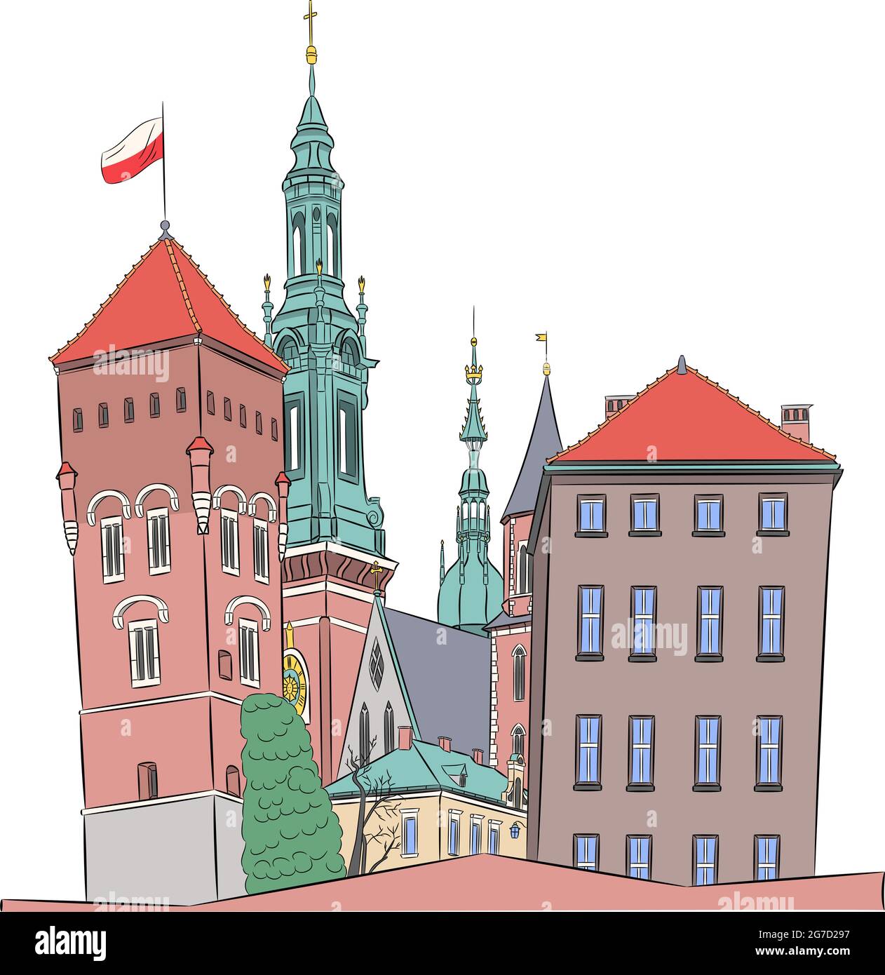 Château royal de Cracovie sur la colline de Wawel. Pologne. Illustration de Vecteur