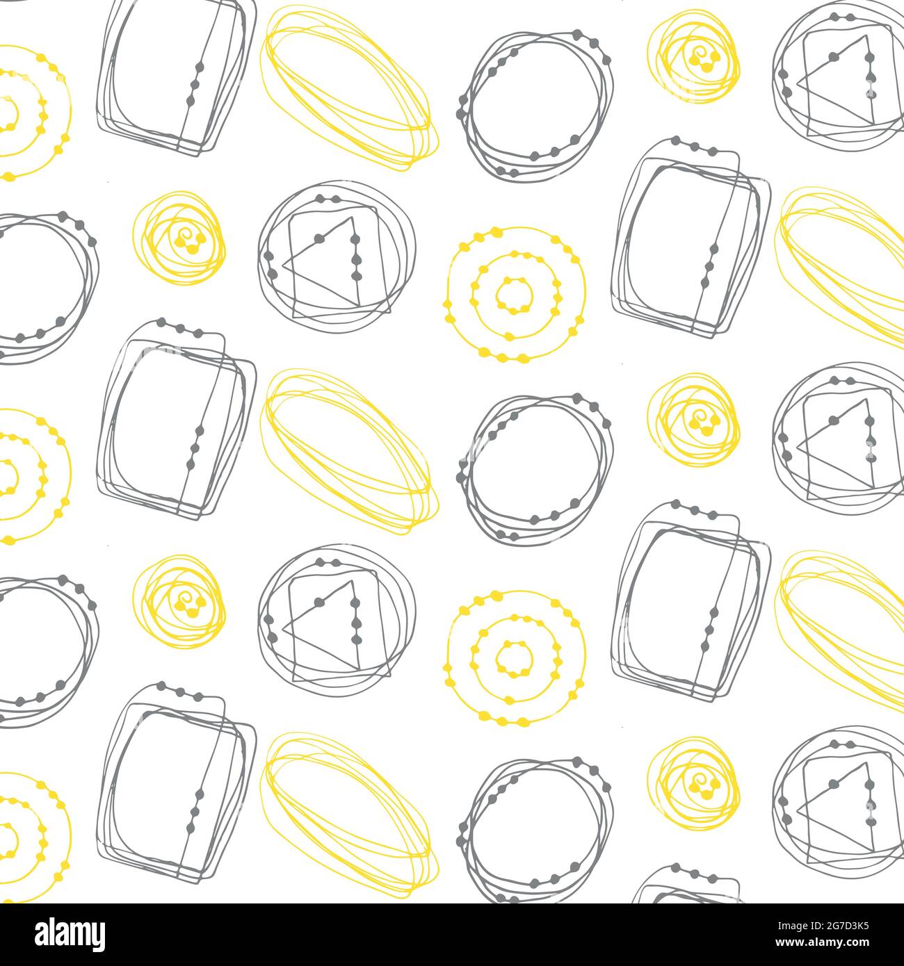 Motif de gribouillages abstraits sans couture, dessin à la main, gribouillages de couleur jaune et grise, fond blanc. Illustration vectorielle Illustration de Vecteur