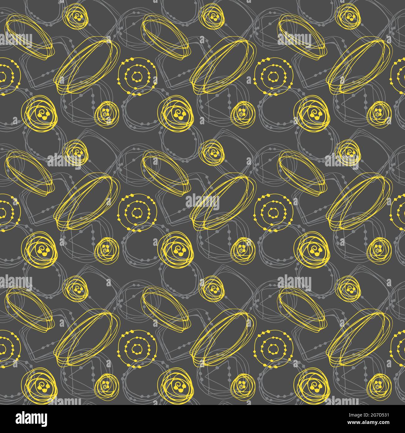 Motif de gribouillages abstraits sans couture, dessin à la main, gribouilles de couleur jaune et grise, fond gris. Illustration vectorielle Illustration de Vecteur