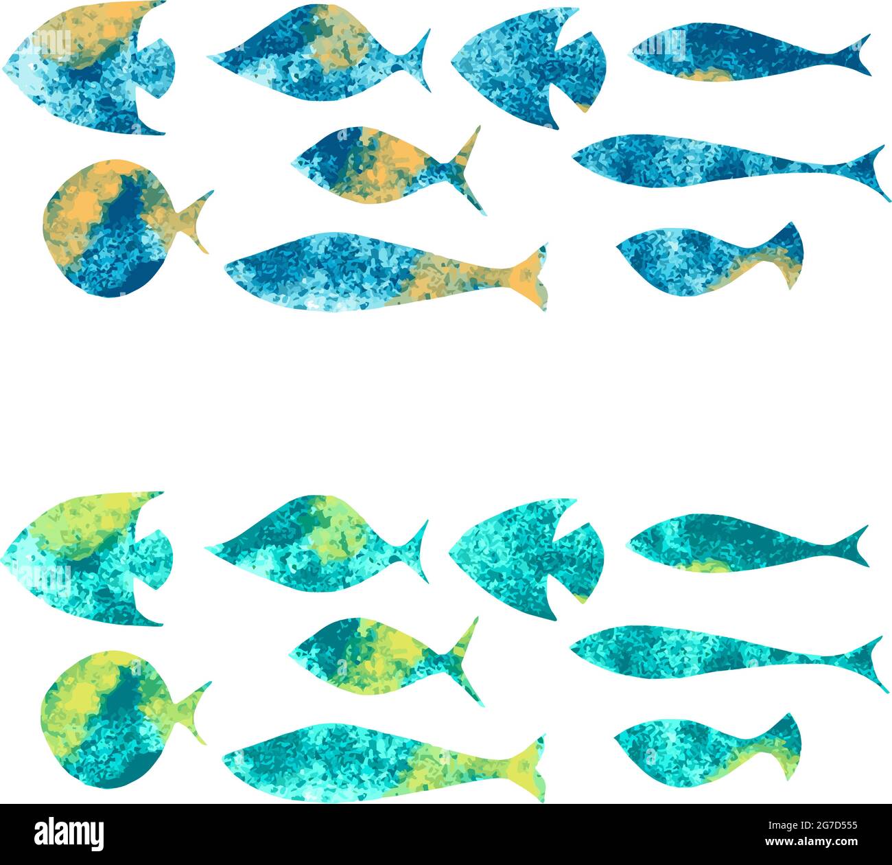 Ensemble de poissons avec une coloration inhabituelle abstraite dans les tons bleu et vert. Illustration vectorielle Illustration de Vecteur