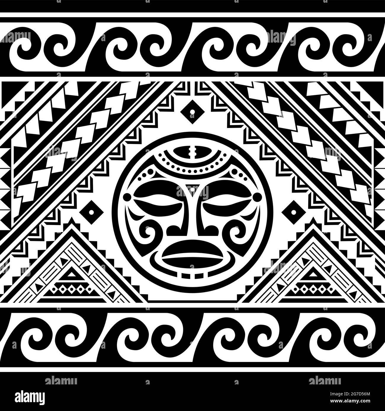 Motif polynésien géométrique sans couture avec motif maori et vagues, décoration tribale hawaïenne Illustration de Vecteur