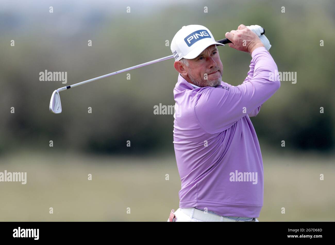 Le club de golf Royal St George's Golf Club de Sandwich, dans le Kent, débarque au 5e jour d'entraînement de l'Angleterre, Lee Westwood. Date de la photo: Mardi 13 juillet 2021. Banque D'Images