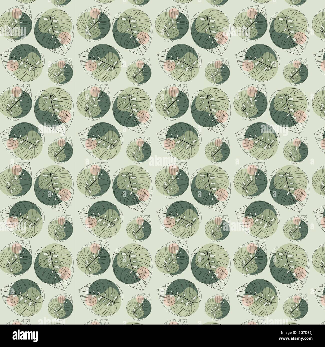 Motif sur un fond vert Monstera laisse gribouillage avec des taches de couleur, fond sans couture. Illustration vectorielle Illustration de Vecteur