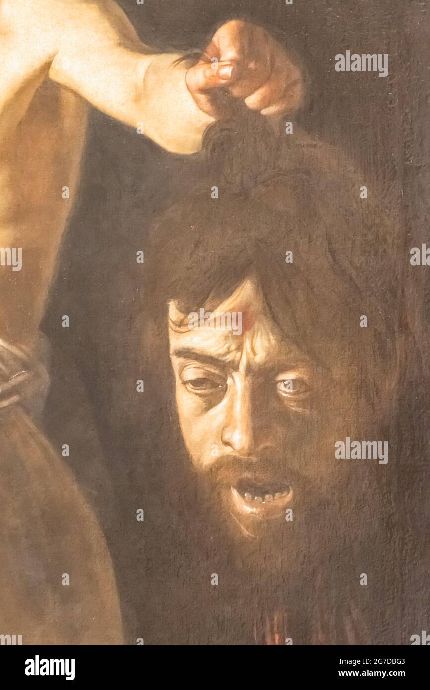 Détail de la peinture de Caravaggio montrant le Saint Jean Baptiste décapité Banque D'Images