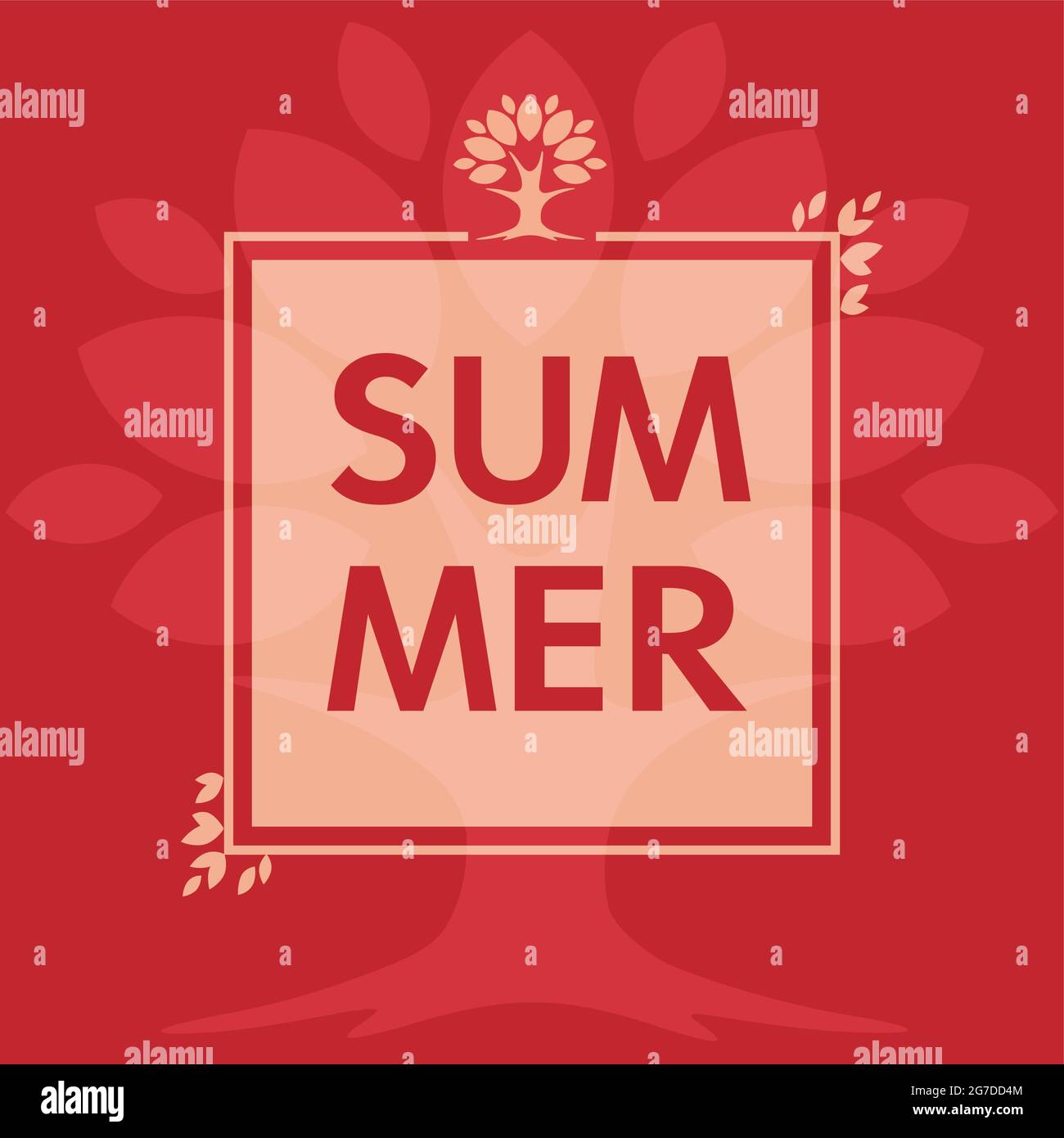 Carte de vœux créative Hello Summer. Affiche publicitaire saisonnière, lettrage rouge, bannière marketing d'entreprise. Modèle de publicité pour les voyages dans les centres de villégiature tropicaux. Illustration de Vecteur