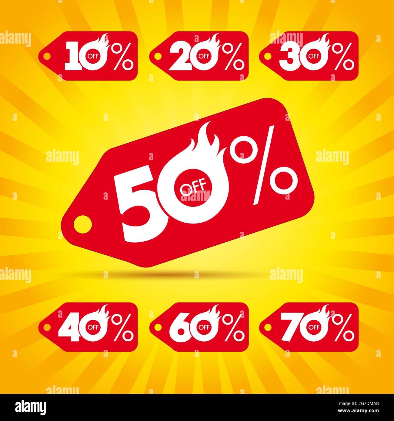 Jeu d'étiquettes de couleur solde d'été. Collection de panneaux de saison colorés, lettrage 10, 30, 50 pour cent de rabais sur les publicités encadrées, rouge, orange rond troppi coloré Illustration de Vecteur
