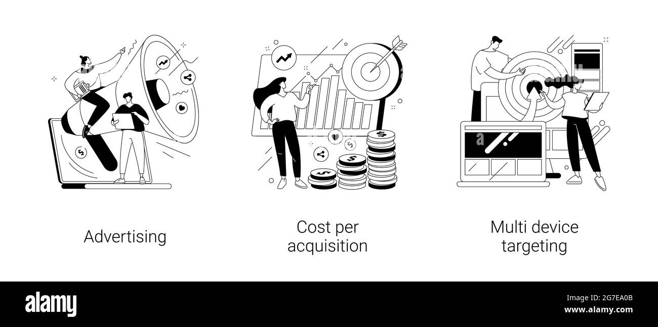Illustrations vectorielles abstraites de campagnes numériques en ligne. Illustration de Vecteur
