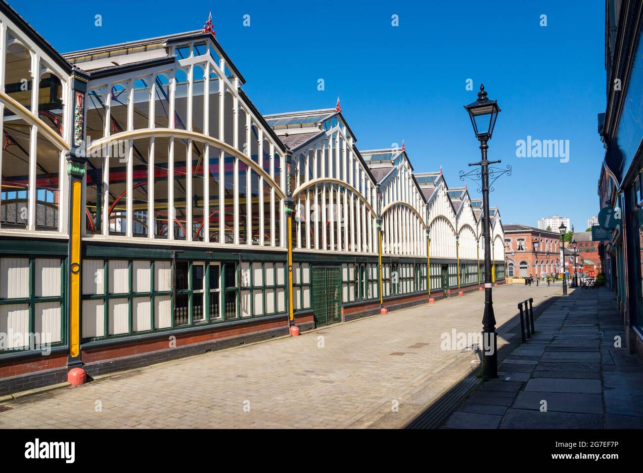 Ancien marché victorien à Stockport, dans le Grand Manchester. Un monument historique restauré ces dernières années et encore bien utilisé. Banque D'Images