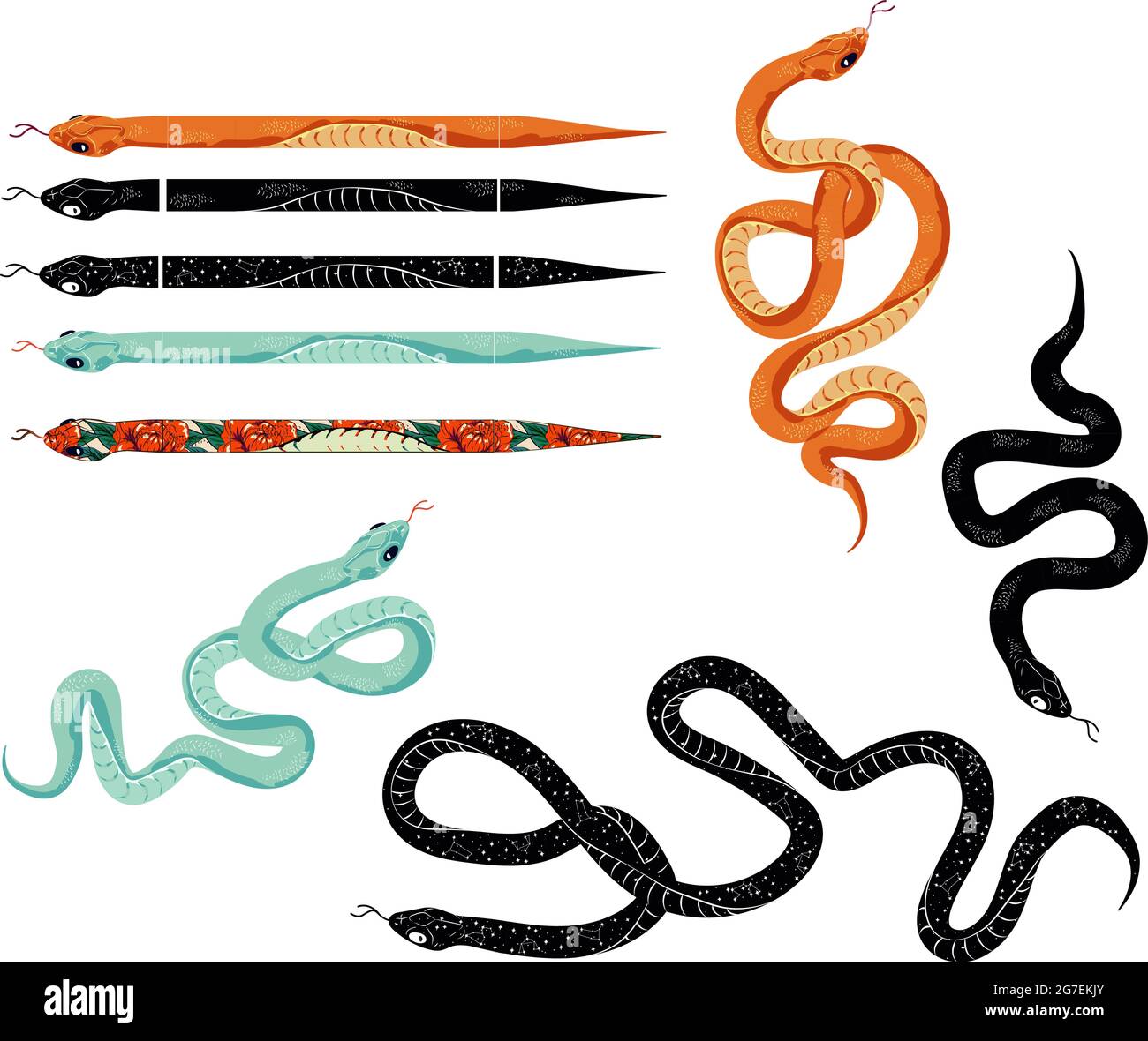 ensemble de création d'un pinceau d'objet dans un programme graphique, désassemblé en éléments d'échantillons de serpents Illustration de Vecteur