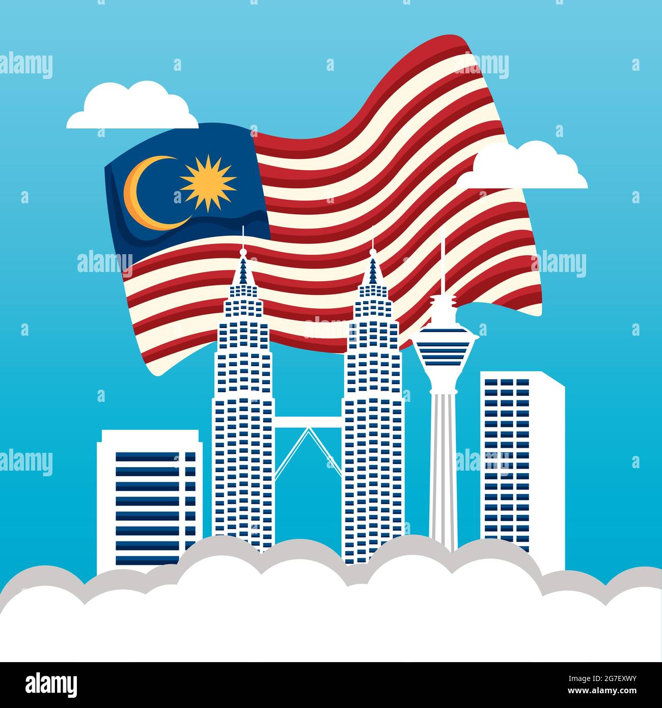 drapeau de malaisie et monuments de bâtiments Illustration de Vecteur