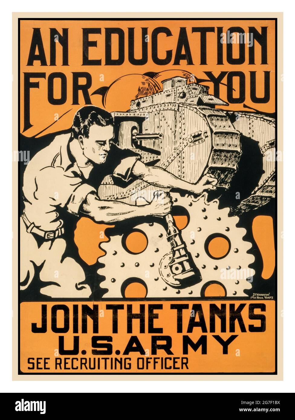 WW1 propagande de l'armée américaine vintage recrutement affiche 'une éducation pour vous' 'Rejoignez les chars Armée américaine voir officier de recrutement' 1914-1918 propagande de la première Guerre mondiale recrutement affiche USA Amérique Banque D'Images