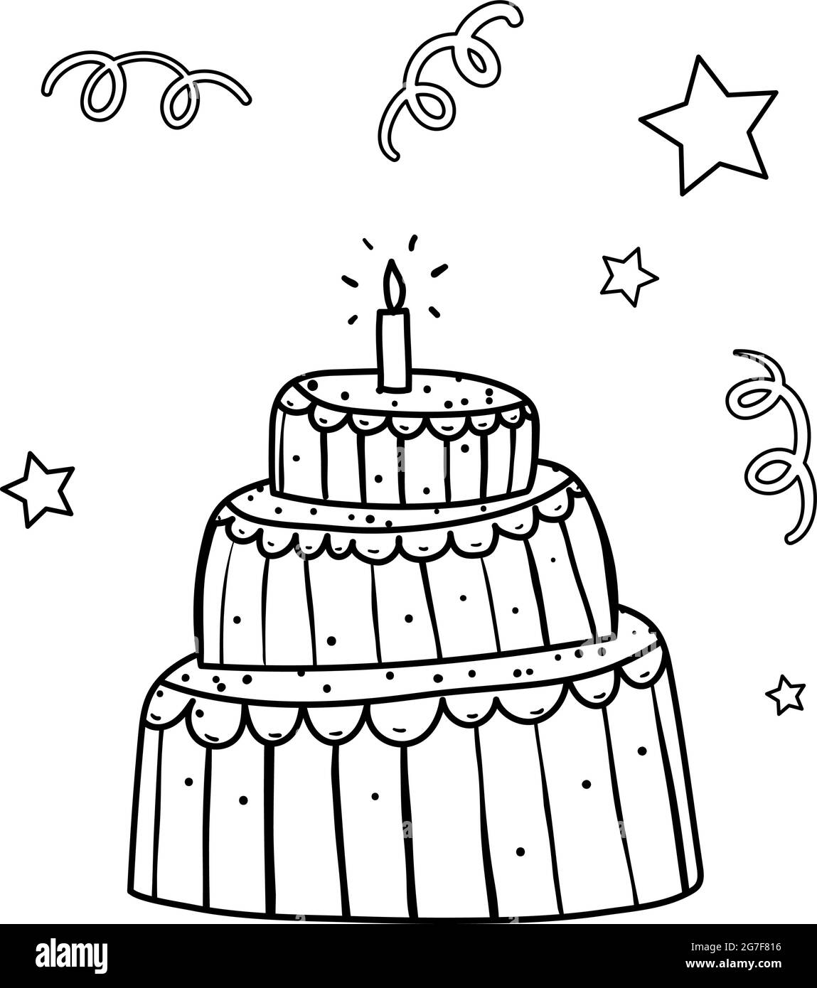 Page De Livre De Coloriage De Gateau D Anniversaire Mignon Image Vectorielle Stock Alamy