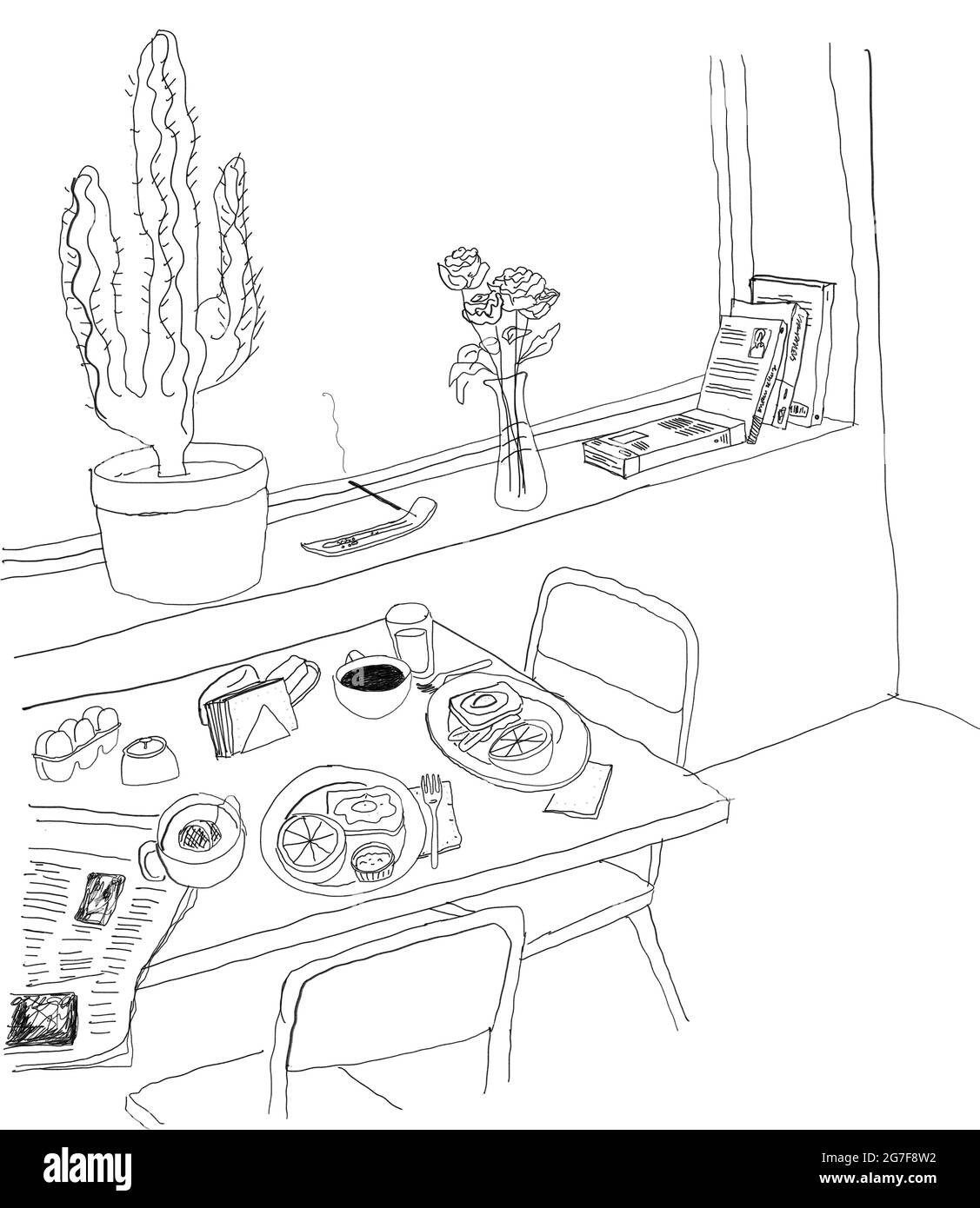 Bon petit déjeuner à la maison pour lire le journal Banque D'Images