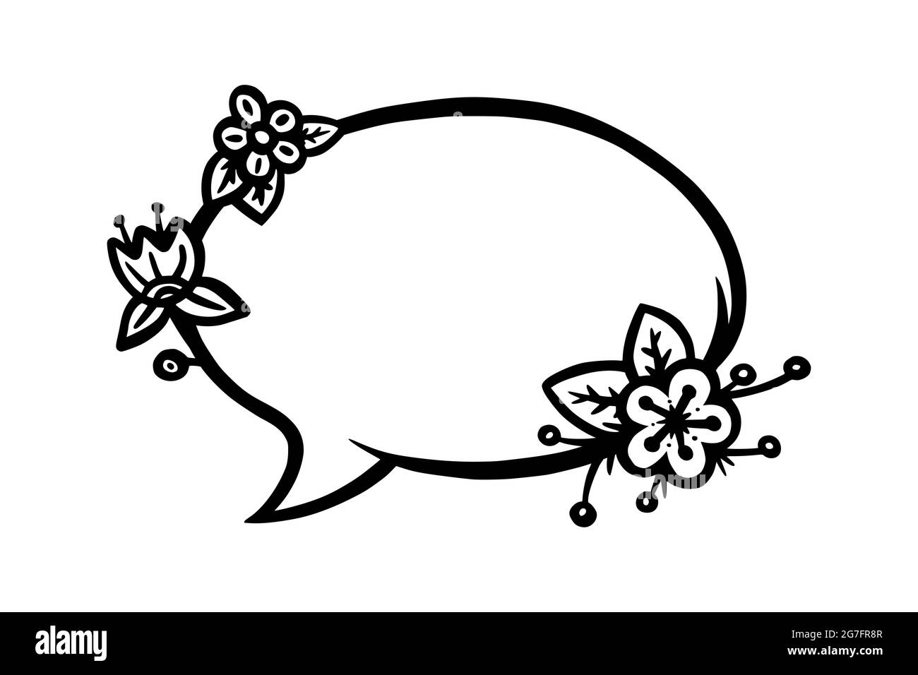 Bulle circulaire florale ou étiquette pour la décoration de scrapbooks. Cadre avec fleurs pour le texte ou le message. Illustration vectorielle Doodle isolée en blanc Illustration de Vecteur