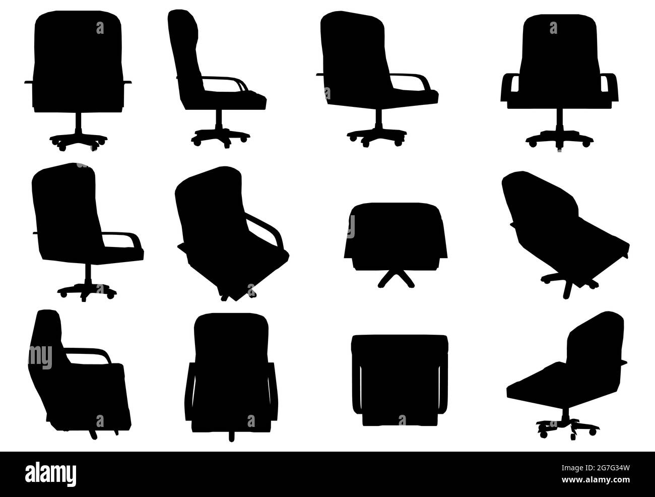 Ensemble avec silhouettes d'une chaise de bureau dans différentes positions isolées sur un fond blanc. Illustration vectorielle. Illustration de Vecteur