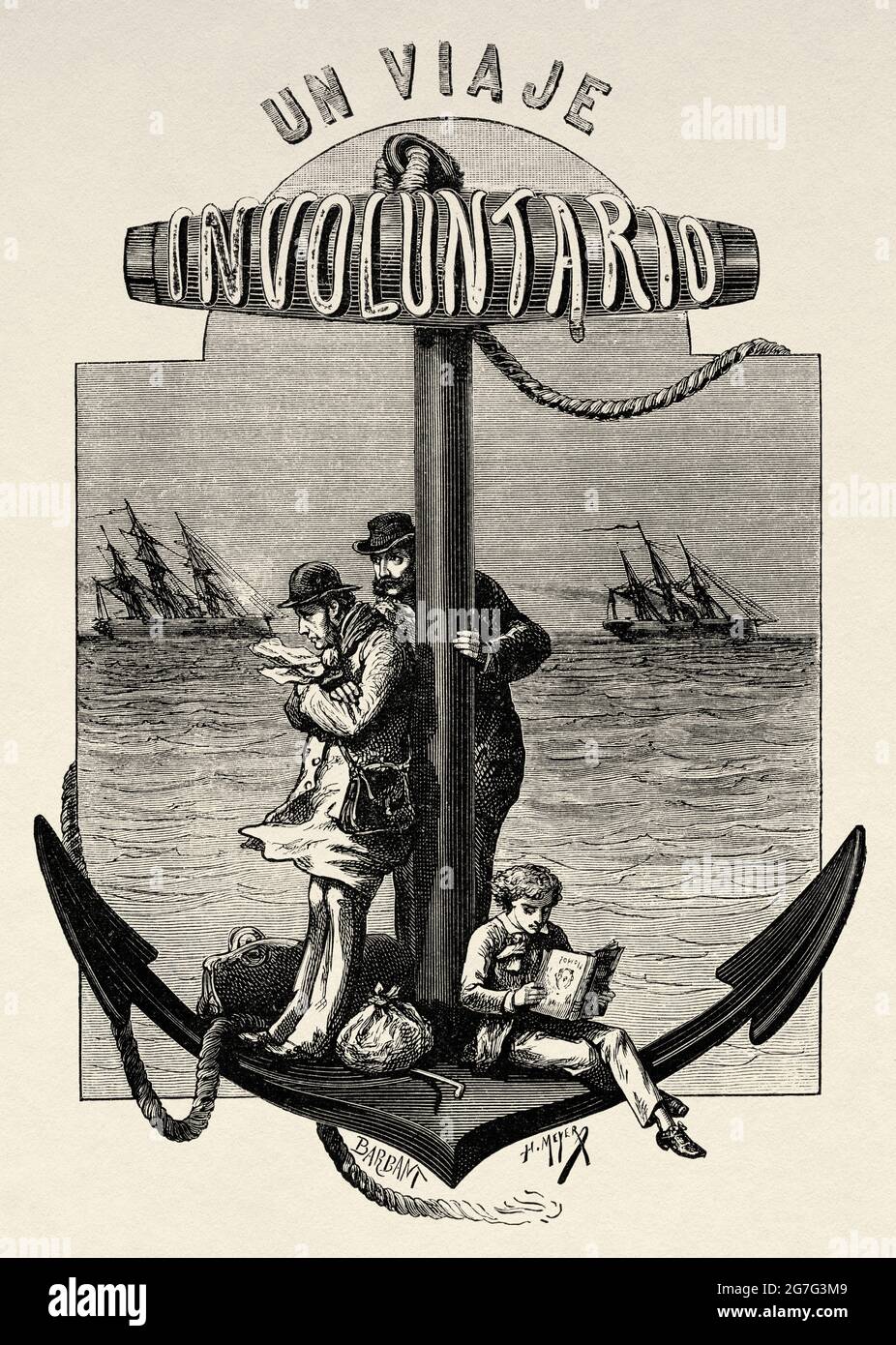 Un voyage inattendu par Lucien Biart (1828-1897) ancien XIXe siècle illustration gravée d'El Mundo Ilustrado 1880 Banque D'Images