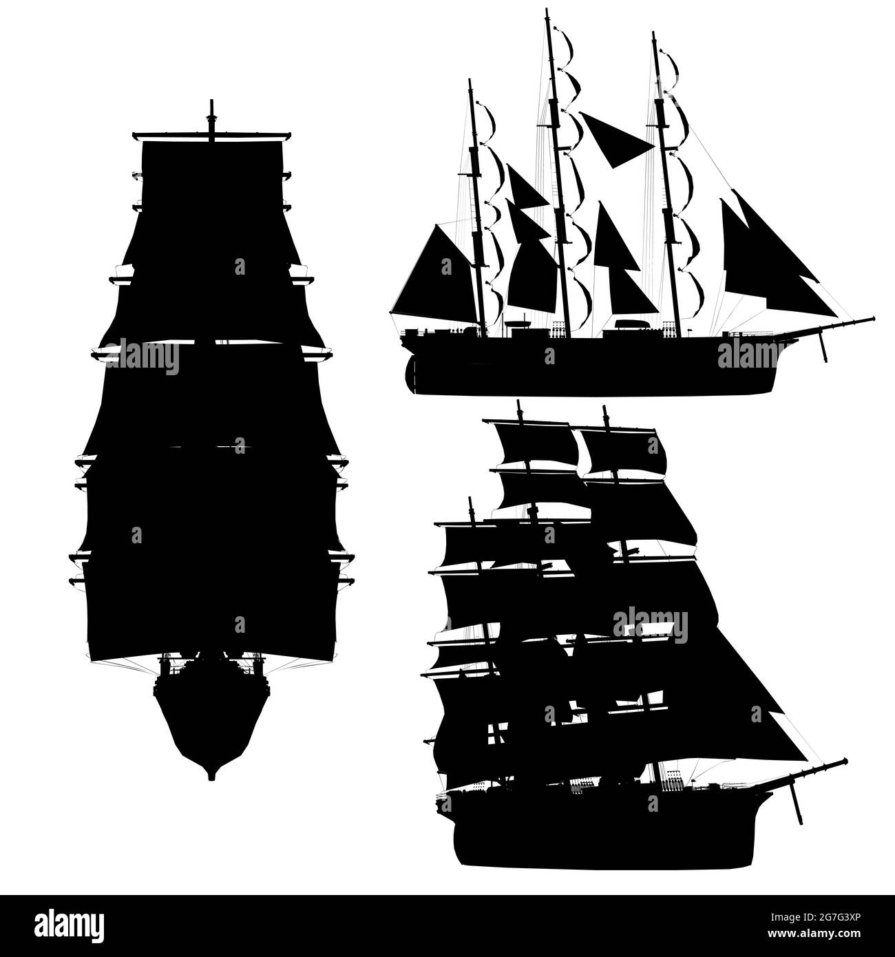 Avec silhouettes de voilier vintage dans différentes positions isolées sur fond blanc. Illustration vectorielle. Illustration de Vecteur