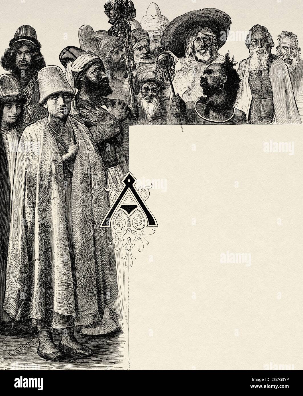 Derviches et autres saints hommes d'Égypte, d'Afrique du Nord. Ancienne illustration gravée du XIXe siècle d'El Mundo Ilustrado 1880 Banque D'Images