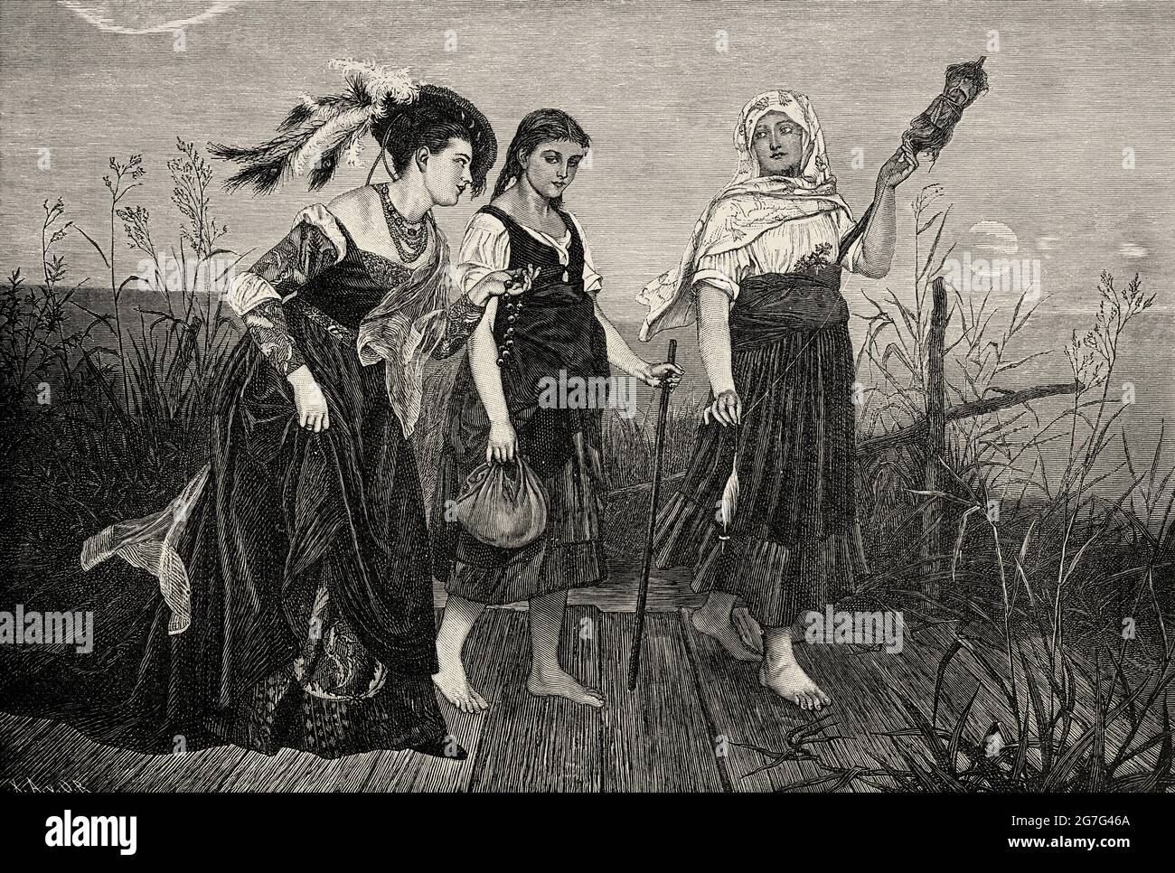 La décision, deux voies de vie par Paul Gottlieb Theodor Friederich Spangenberg (1843-1918) peintre allemand, Europe. Ancienne illustration gravée du XIXe siècle d'El Mundo Ilustrado 1880 Banque D'Images