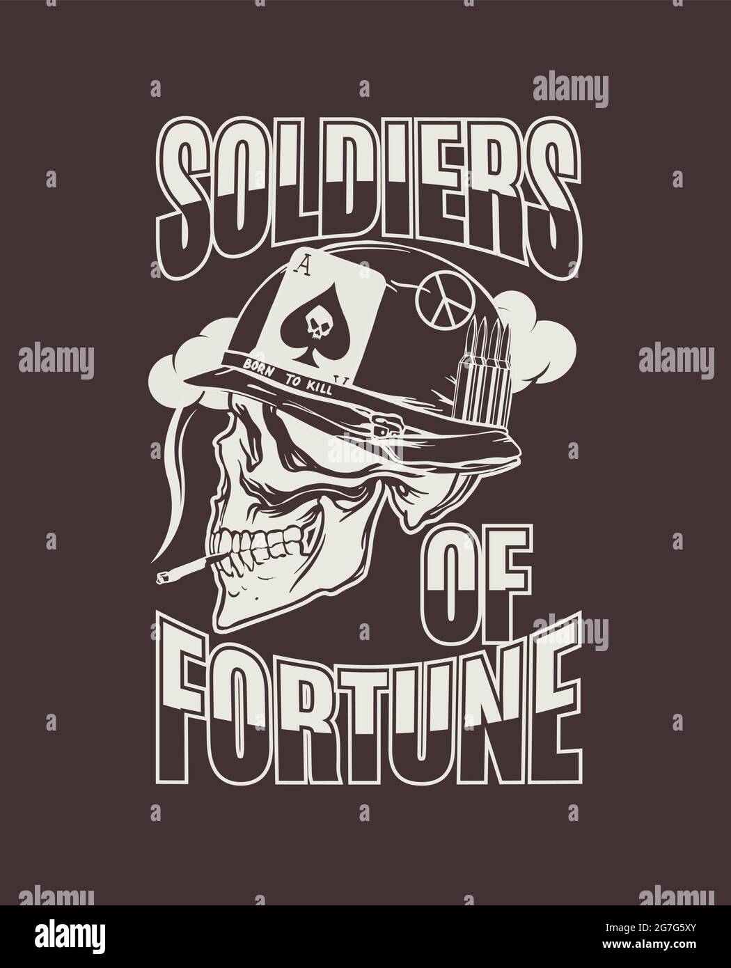 Dessin à la main d'un crâne dans un casque d'un soldat américain pendant la guerre du Vietnam avec l'inscription soldats of Fortune dans la guerre du Vietnam. Pour Illustration de Vecteur