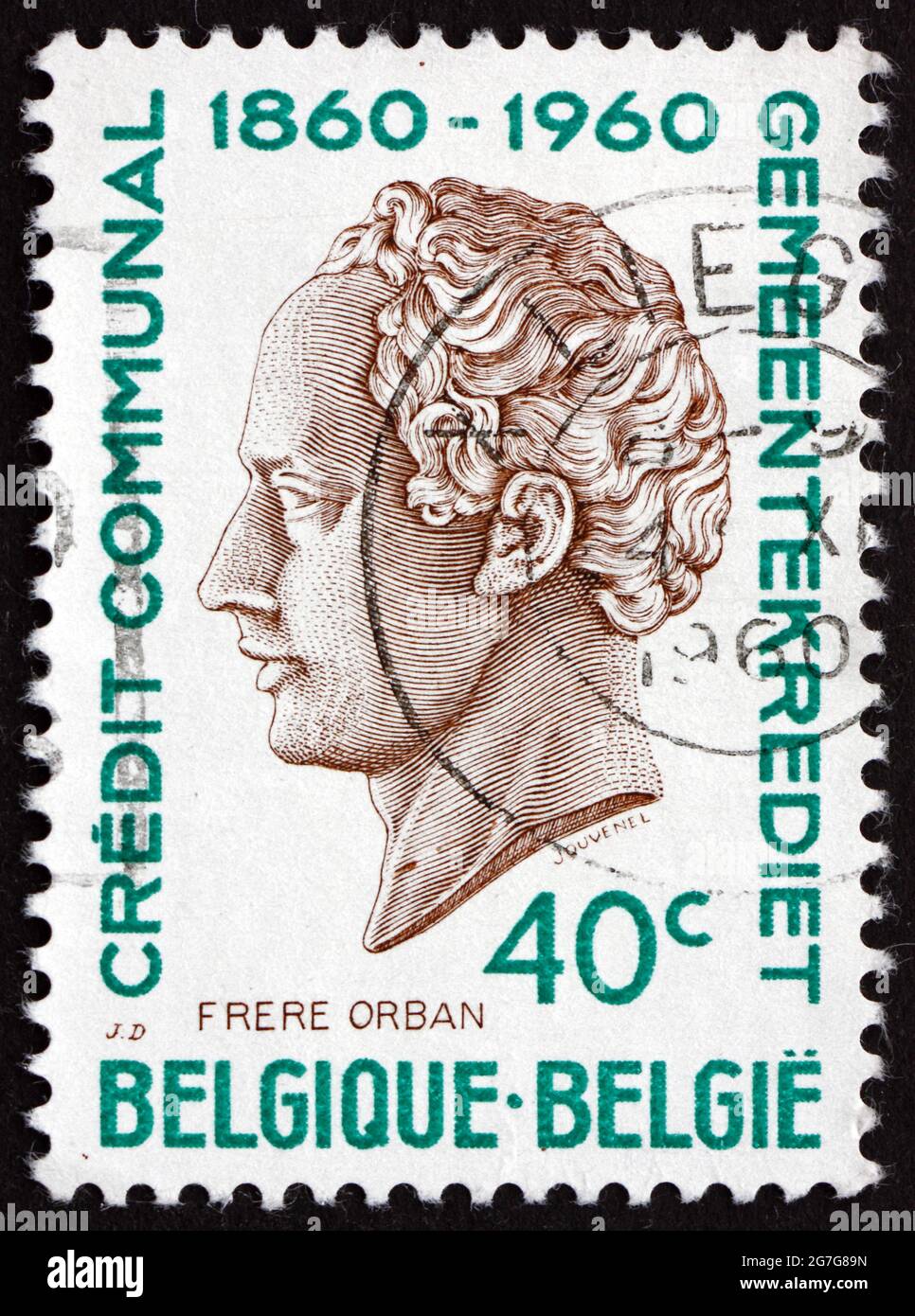 BELGIQUE - VERS 1960 : un timbre imprimé en Belgique montre H. J. W. Frere-Orban, Portrait, était un homme politique et un homme d'État libéral belge, vers 1960 Banque D'Images
