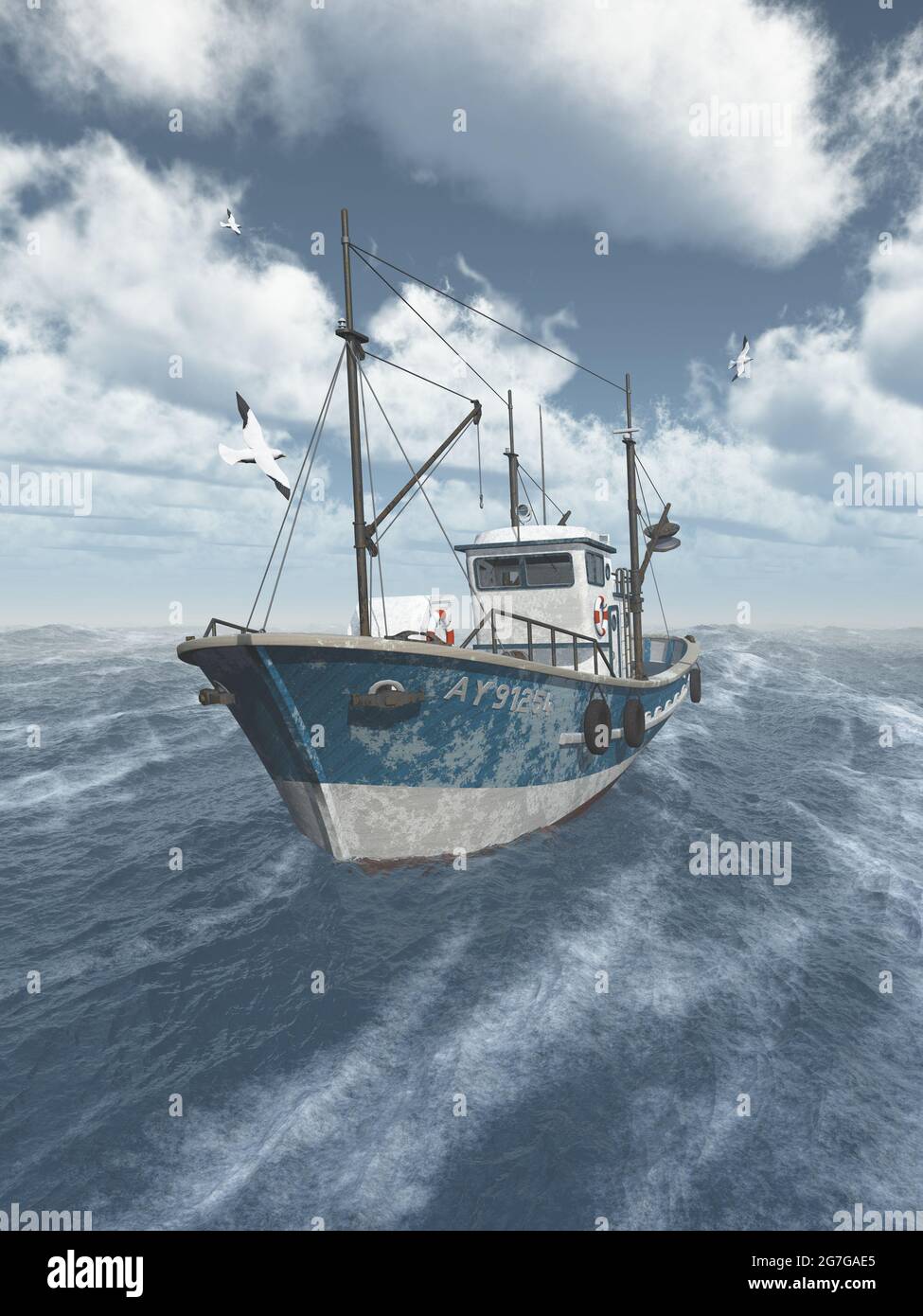 Chalutier de pêche dans la mer de tempête Banque D'Images