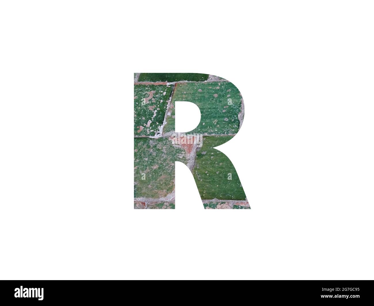 Lettre R de l'alphabet faite de tuiles vertes isolées sur un fond blanc Banque D'Images