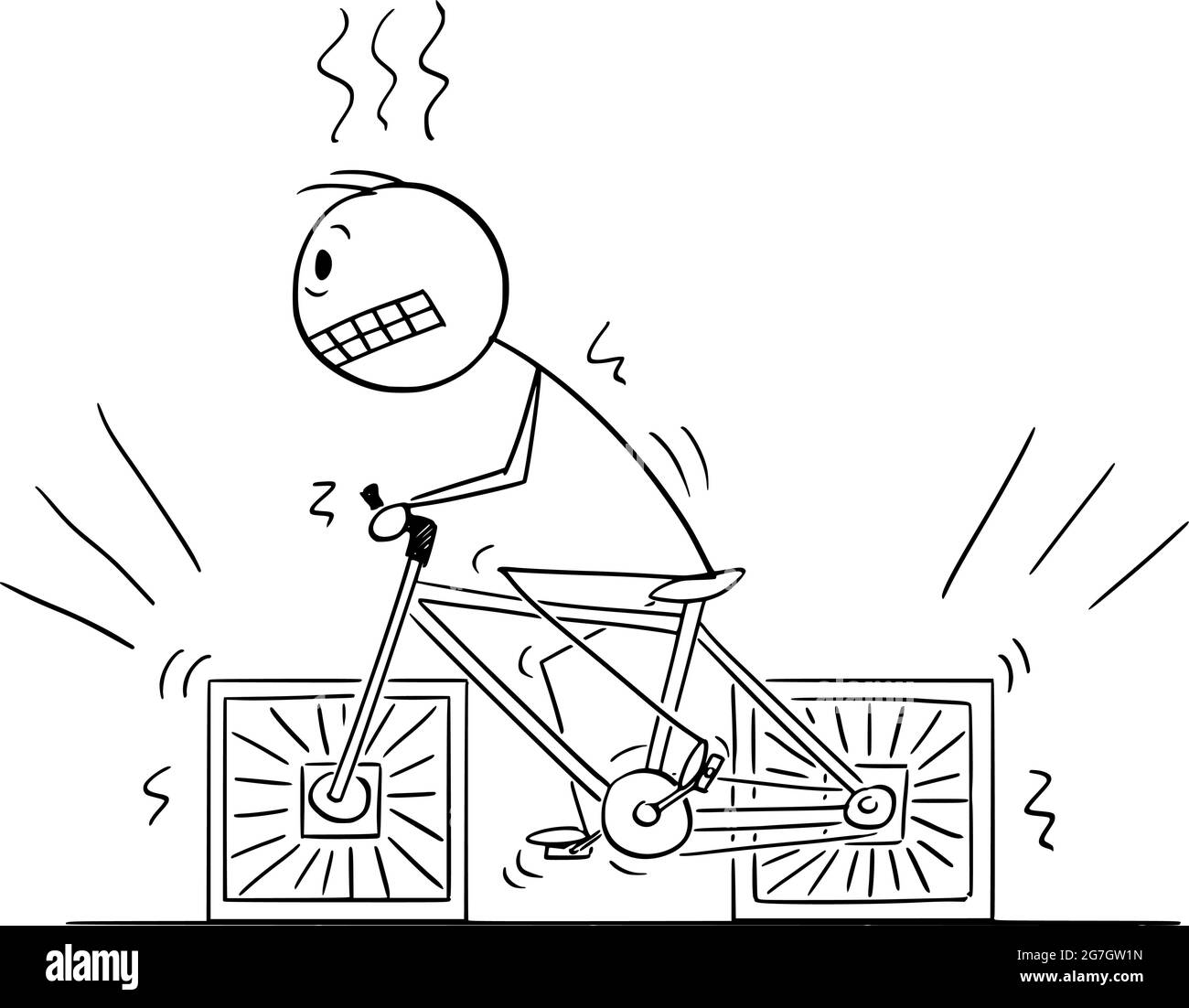 Personne de vélo avec roues carrées , bâton de dessin vectoriel Figure Illustration Illustration de Vecteur