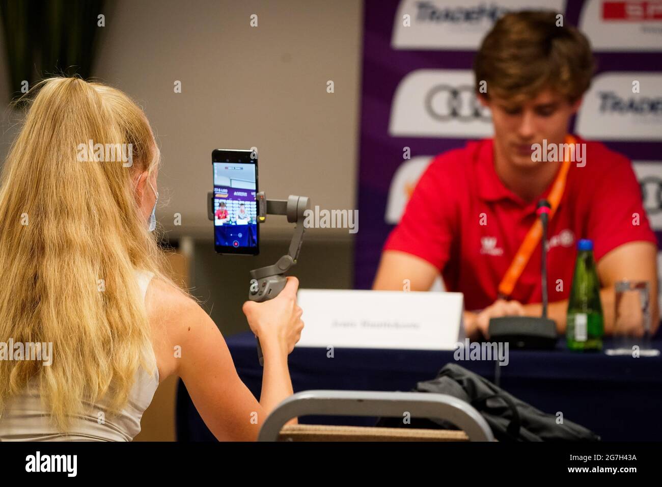 L'illustration montre une session d'entraînement en vue des Championnats d'Europe d'athlétisme U20, mercredi 14 juillet 2021 à Tallinn, Estonie. BELGA PHOTO COEN Banque D'Images