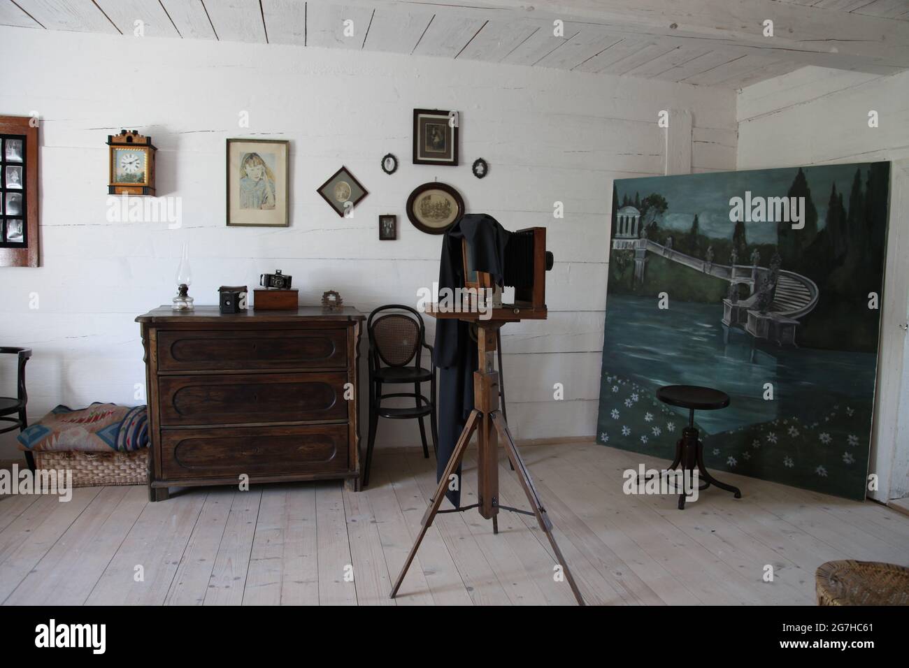 Musée en plein air à Tokarnia, interion d'un chalet de campagne, Tokarnia, architecture rurale, Banque D'Images