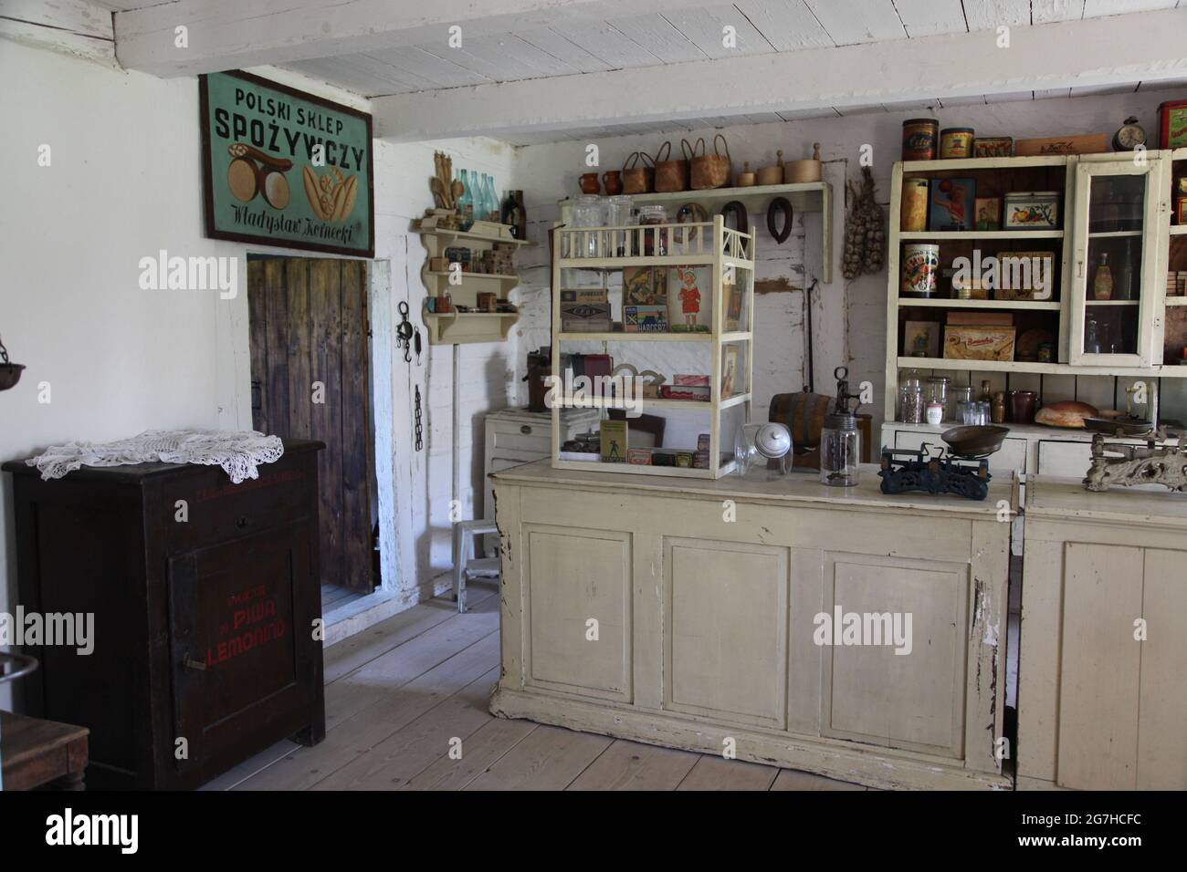 Musée en plein air à Tokarnia, interion d'un chalet de campagne, Tokarnia, architecture rurale, Banque D'Images