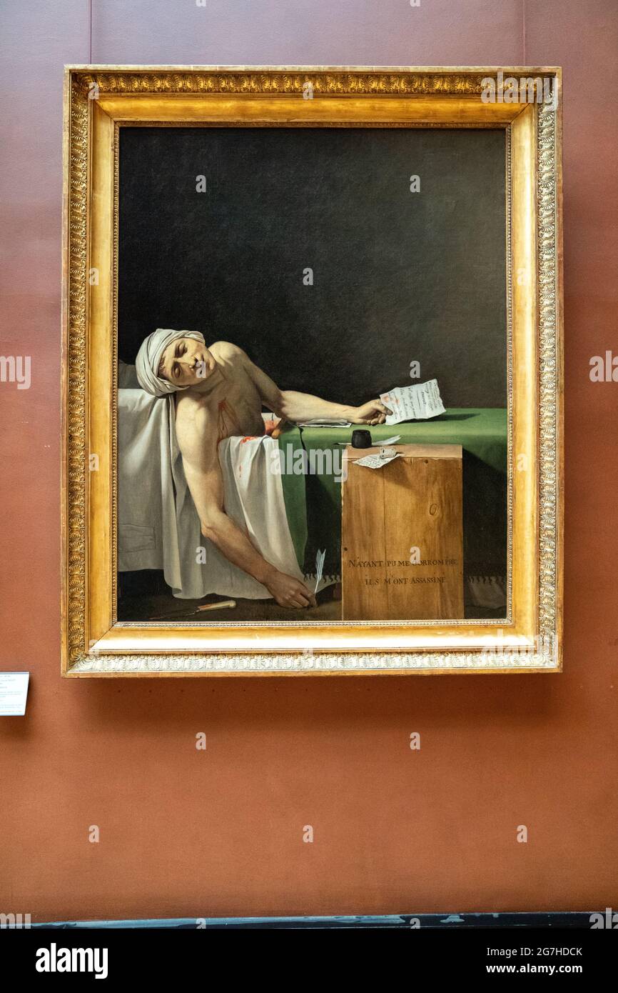 La mort de Marat est un tableau de Jacques-Louis David de 1793 du leader  révolutionnaire français assassiné Jean-Paul Marat Photo Stock - Alamy