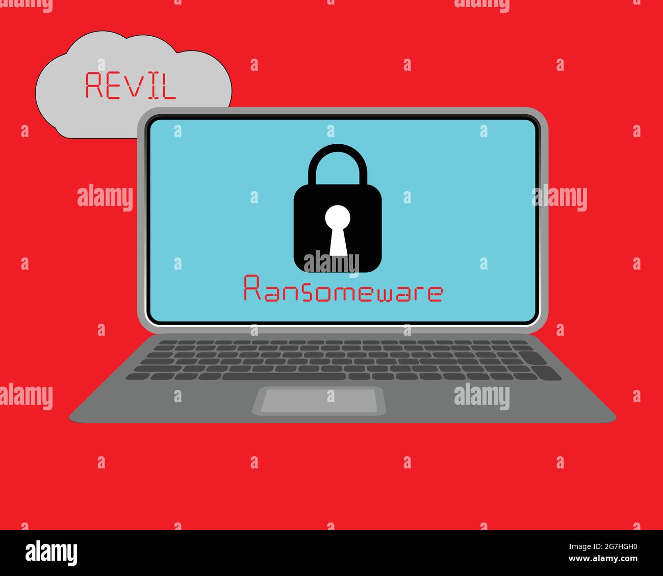 Revil est un type de ransomware qui utilise comme un service en attaquant la victime non soupçonnée. Concept de cybersécurité. Illustration de Vecteur