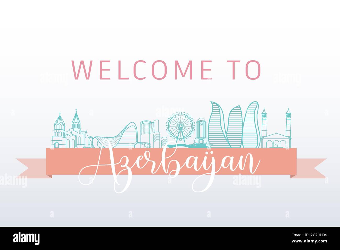 Horizon de l'Azerbaïdjan avec des bâtiments importants - Bienvenue en Azerbaïdjan Illustration de Vecteur