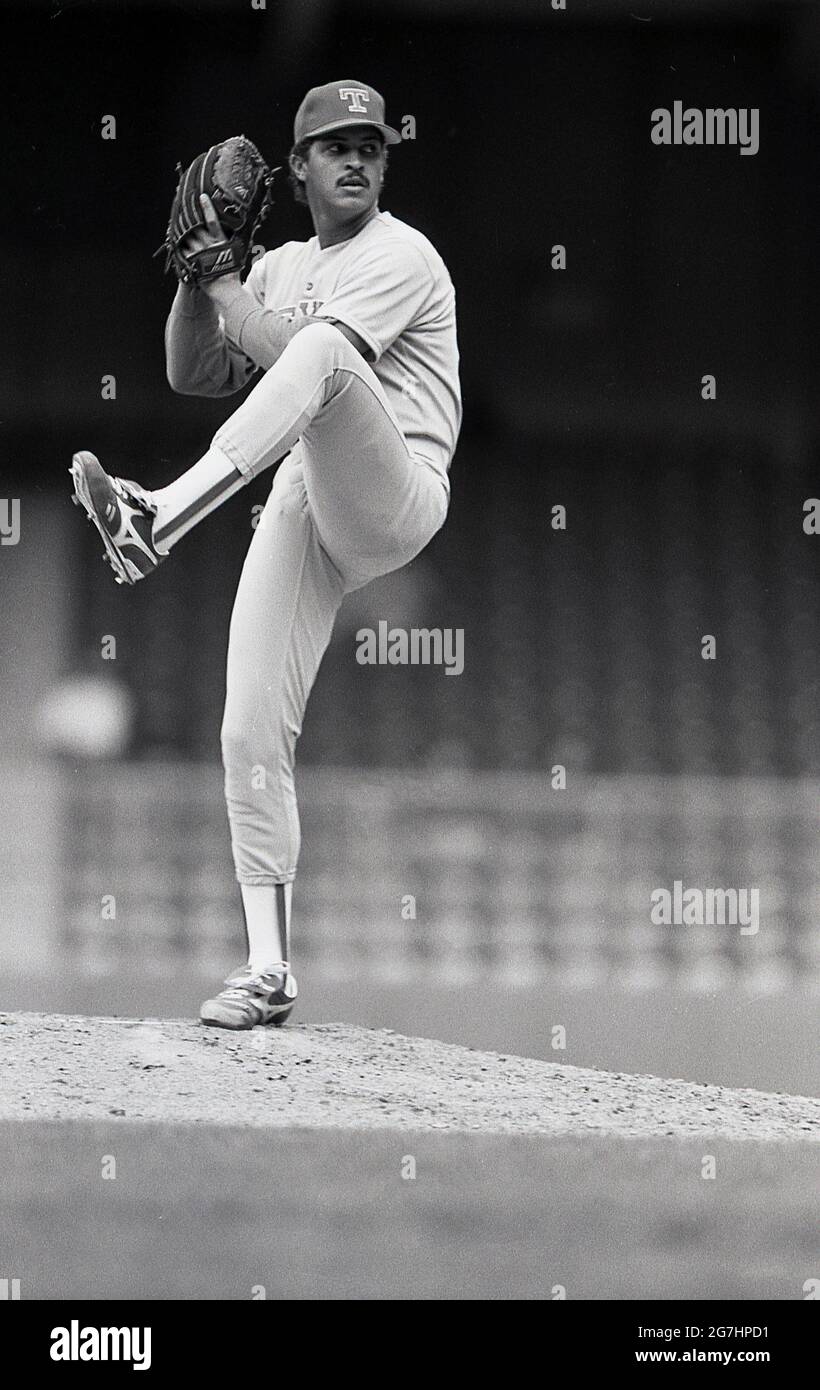 Années 1970, historique, lanceur de baseball MLB sur une jambe, États-Unis. Banque D'Images