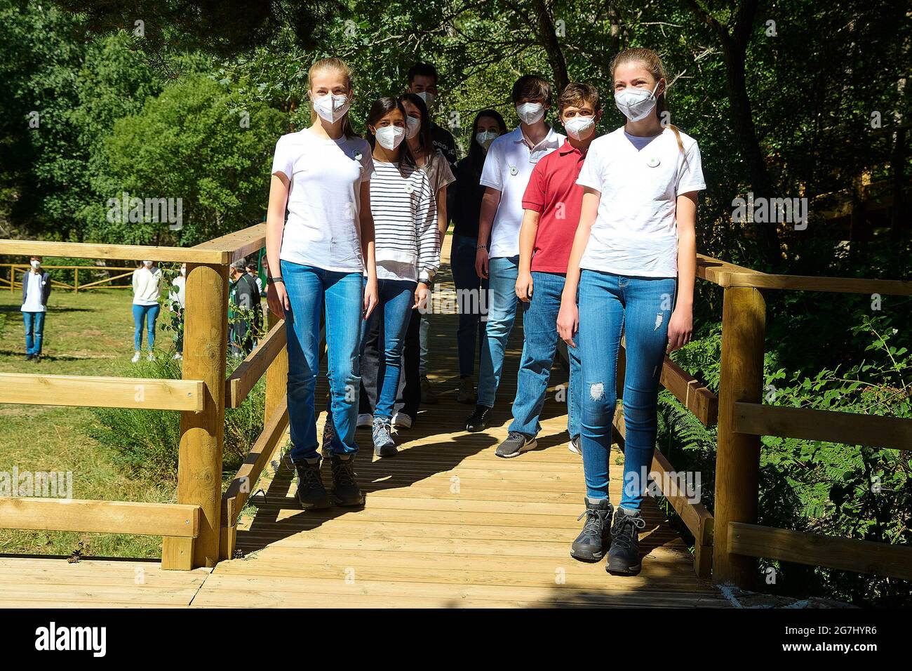 Madrid, Espagne. 14 juillet 2021. La princesse Leonor d'Espagne et la princesse Sofia d'Espagne assistent à l'événement '#Unarbolporeuropa' à Hayedo de Montejo. Crédit : SOPA Images Limited/Alamy Live News Banque D'Images