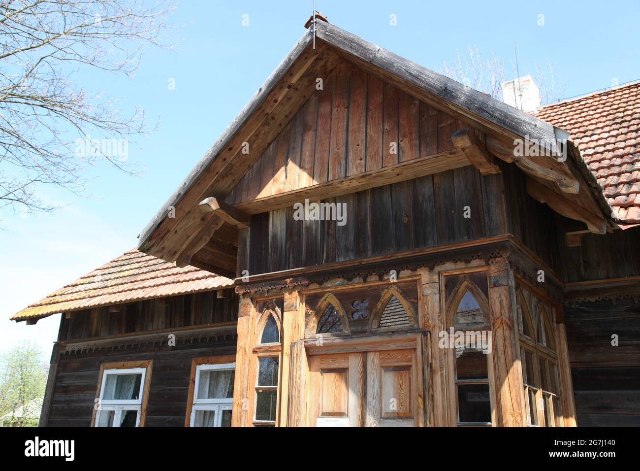 Ancienne maison de campagne, musée en plein air à Tokarnia, architecture rurale, architecture en bois, Tokarnia, Banque D'Images