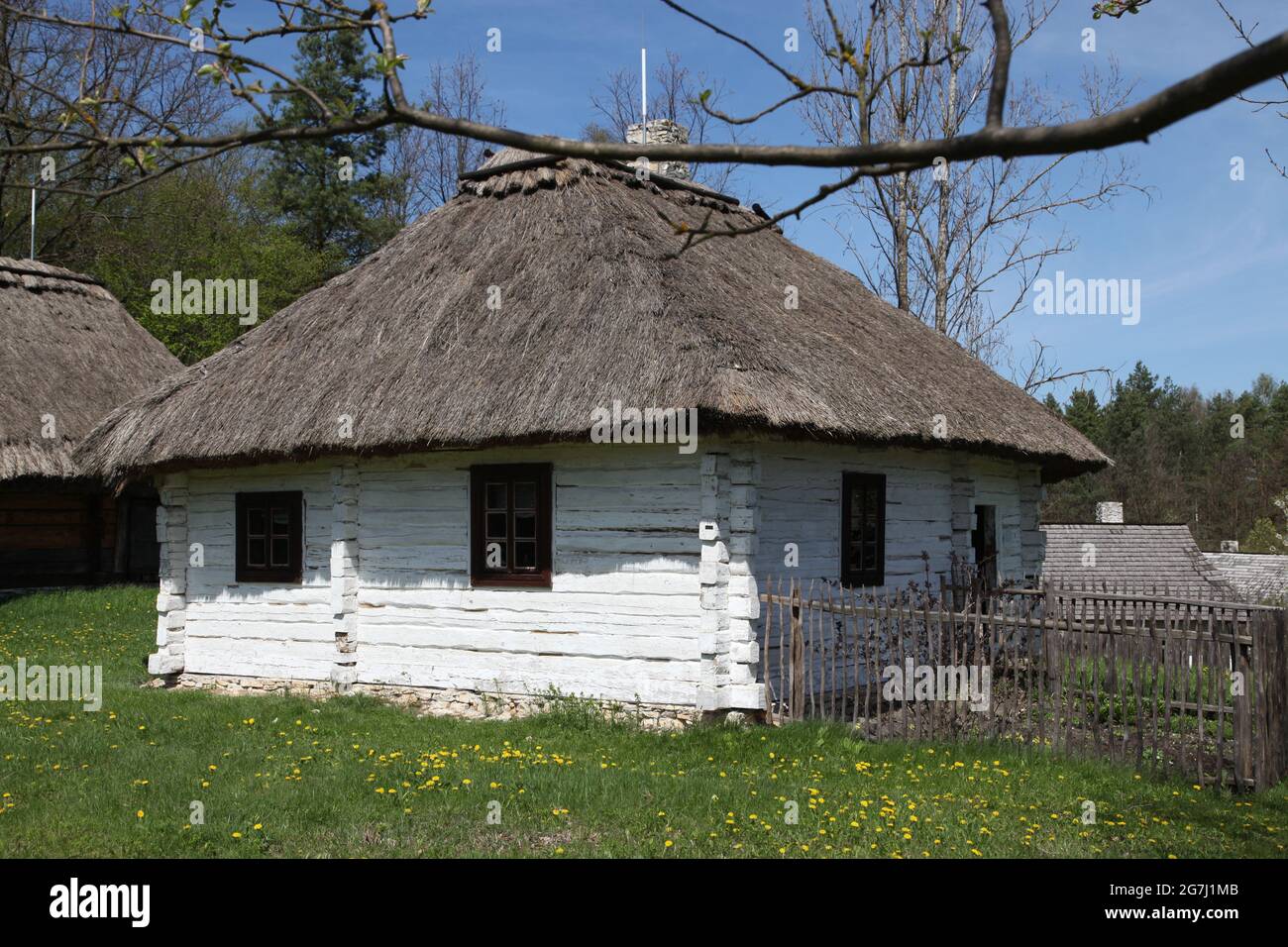 Ancienne maison de campagne, musée en plein air à Tokarnia, architecture rurale, architecture en bois, Tokarnia, Banque D'Images