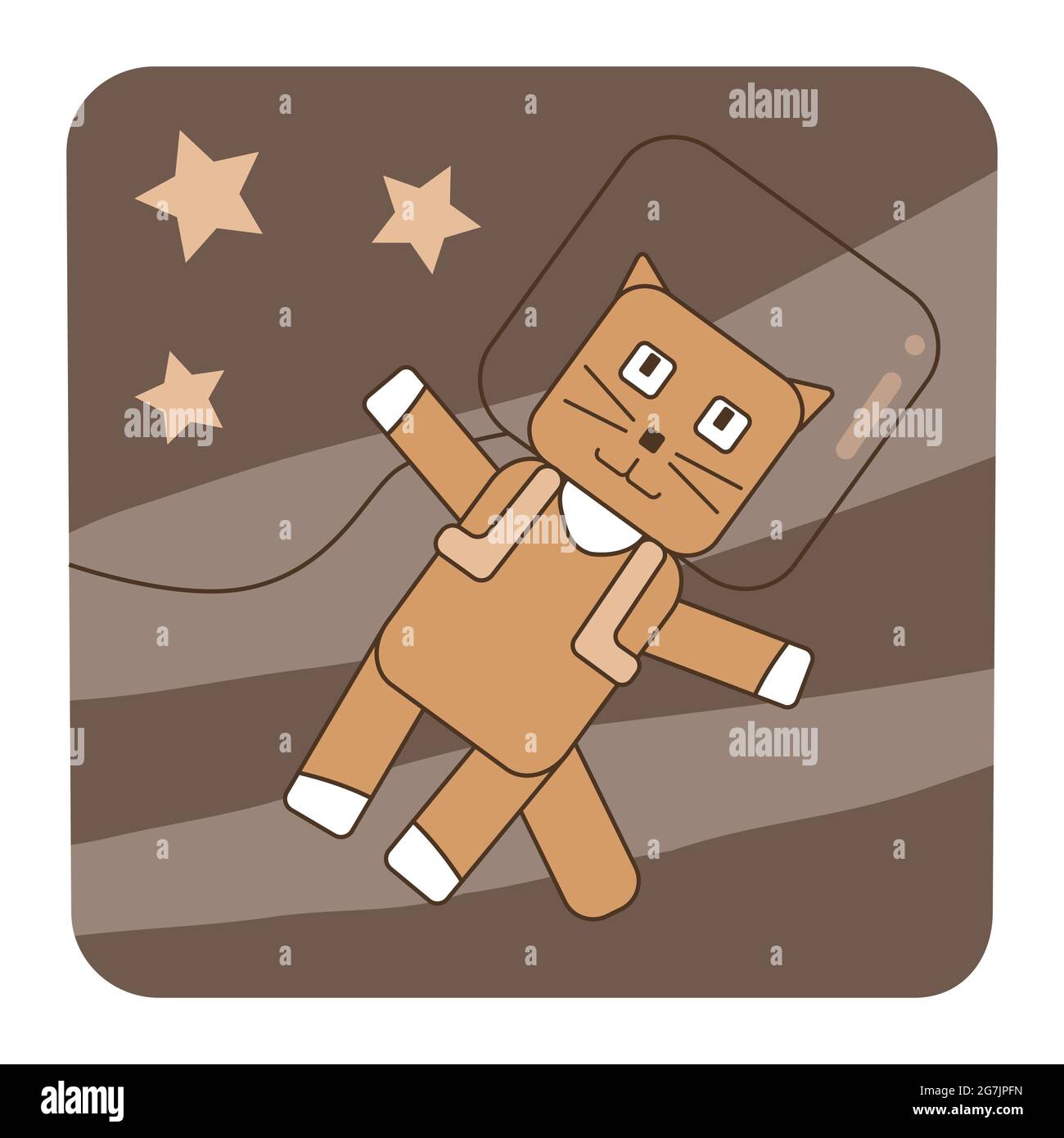 Un joli chat dans un costume spatial vole dans un espace cosmos. Astronaute volant parmi les étoiles, carte pour enfants, affiche, icône, avatar, illustration de vecteur de couleurs crémeuses Illustration de Vecteur