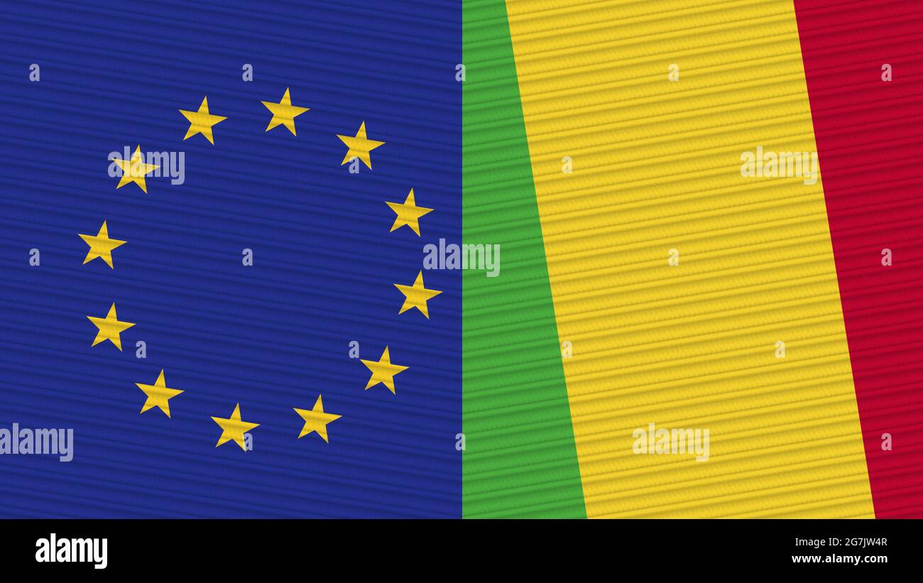 Mali et Union européenne deux demi-drapeaux ensemble texture de tissu Illustration Banque D'Images