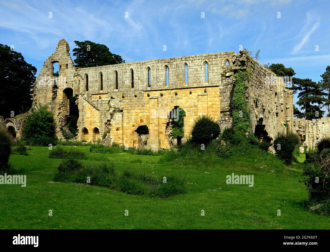 Abbaye de Jervaulx, médiévale, monastique, ruines, architecture, Yorkshire, Angleterre, Royaume-Uni Banque D'Images