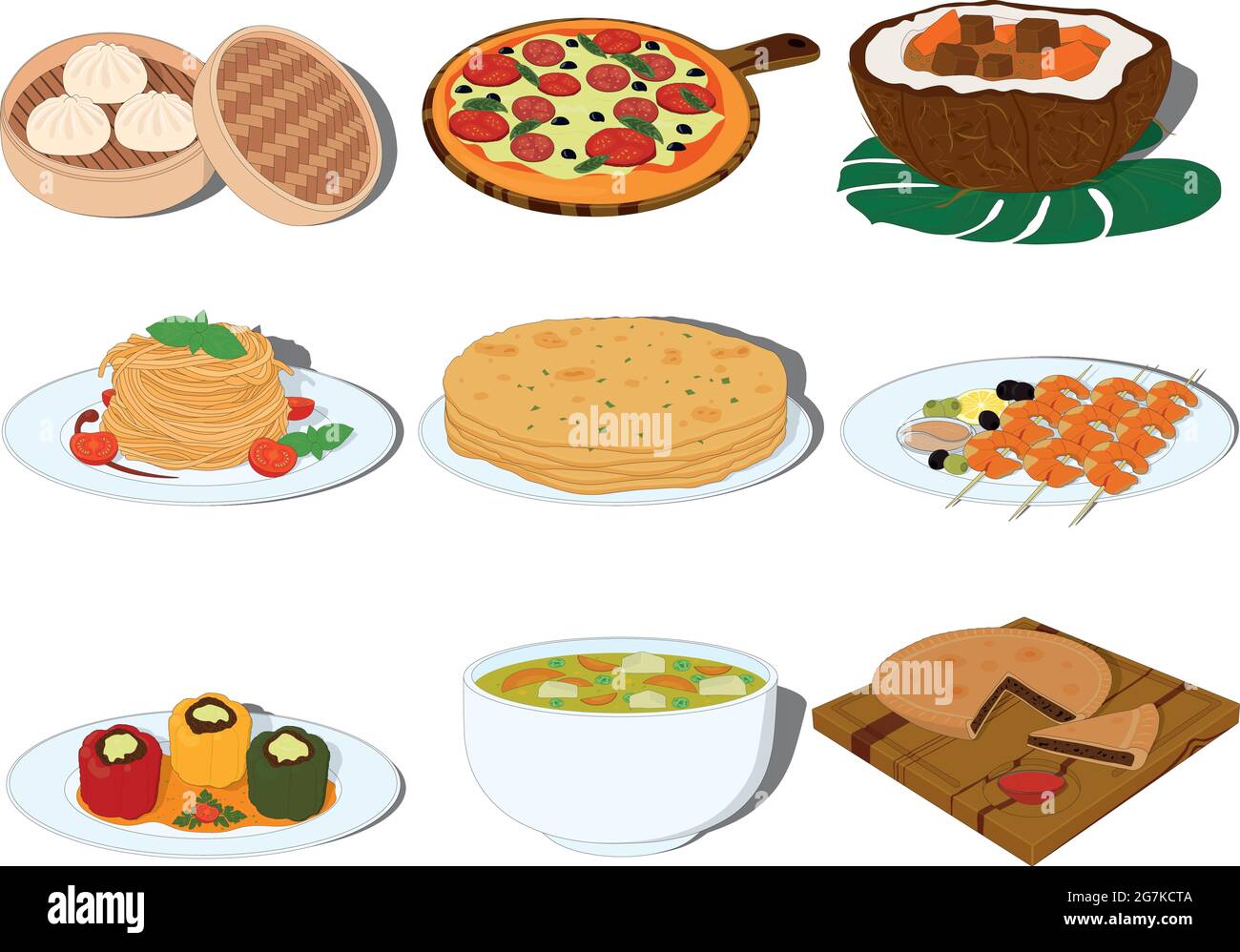 Illustrations vectorielles de plats savoureux et magnifiques de différents pays Illustration de Vecteur